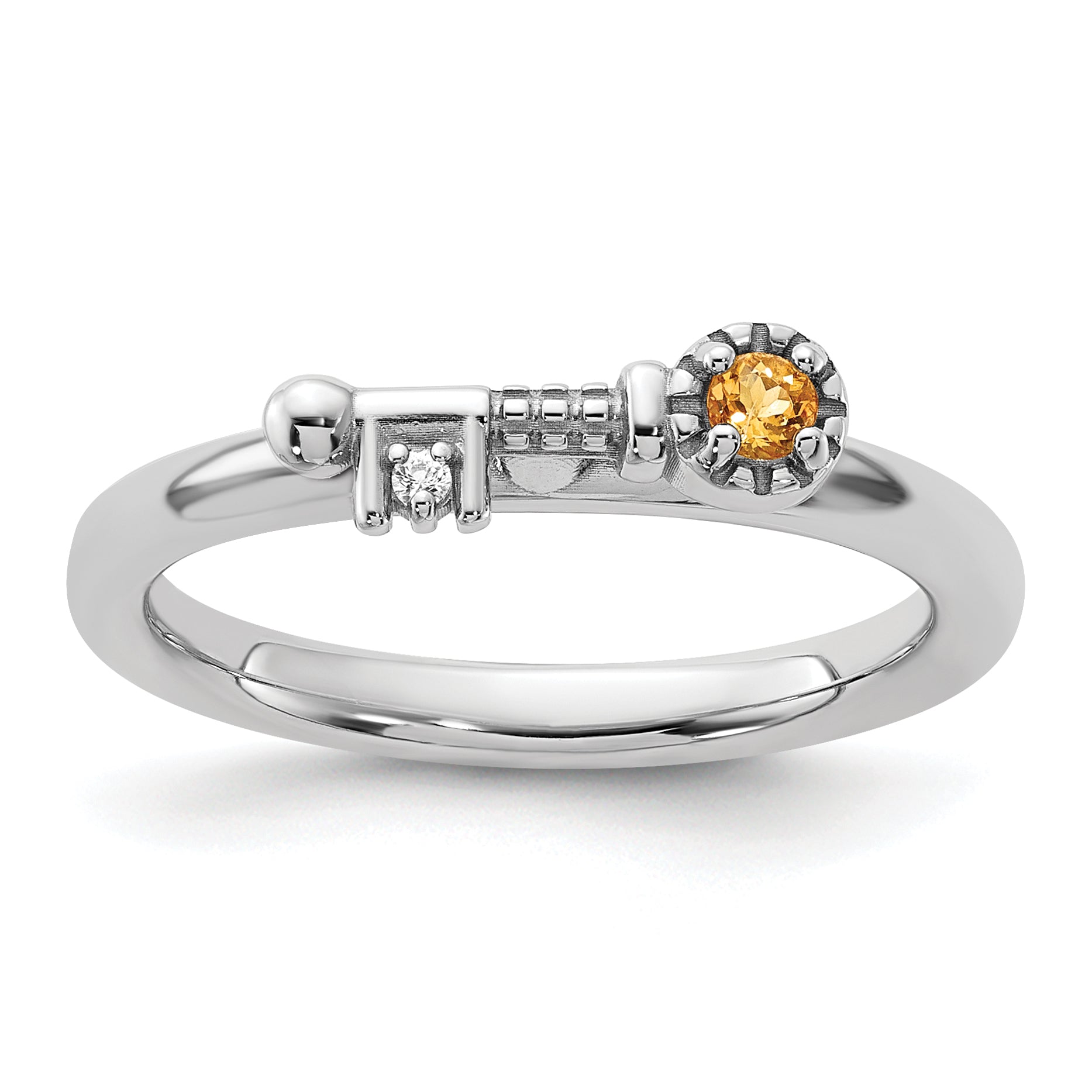 Sterling Silver Stackable Expressions Rhodium-plated Citrine and White Topaz Key Ring - Sophia Jewelers