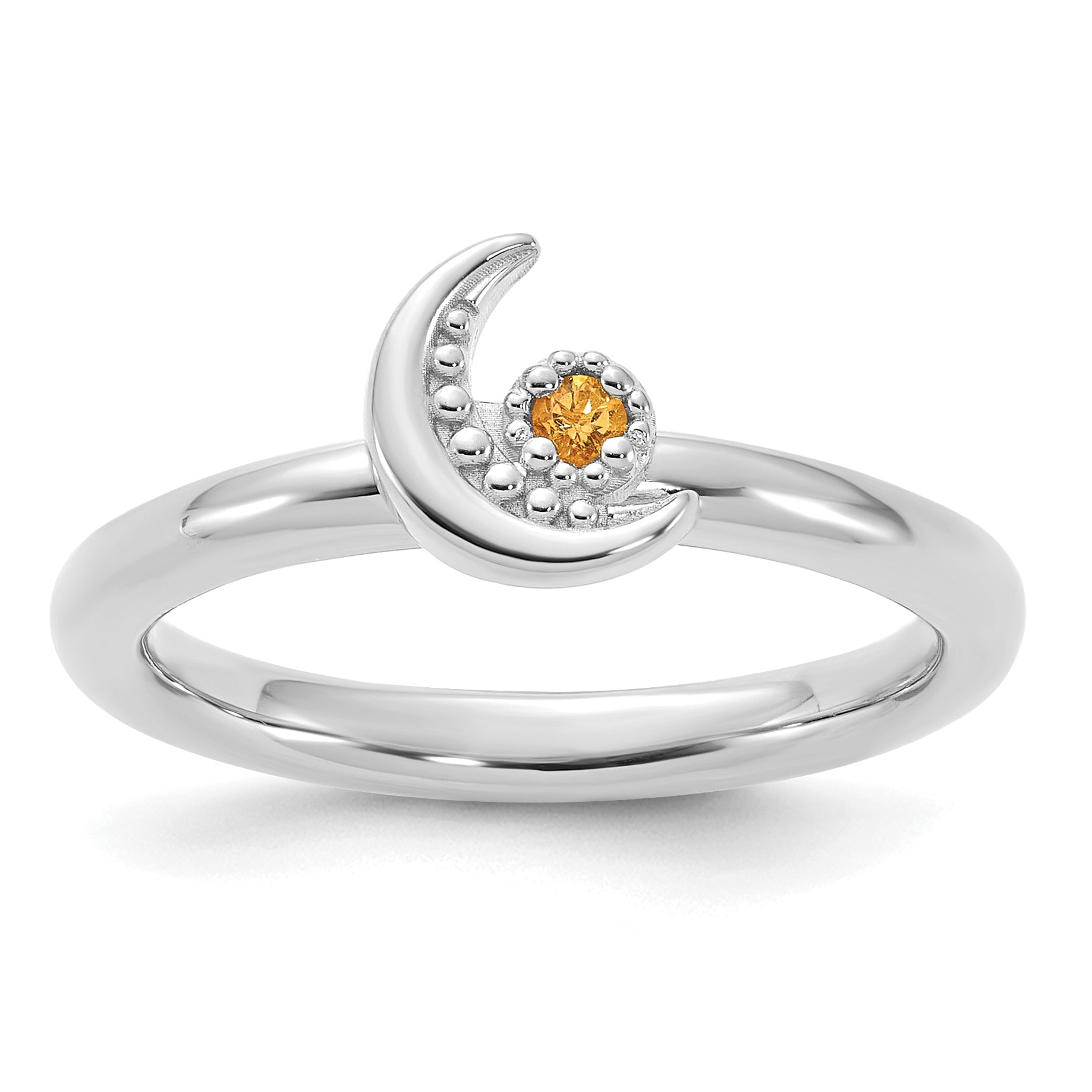 Sterling Silver Stackable Expressions Rhodium-plated Citrine Moon Ring - Sophia Jewelers