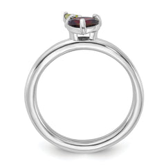 Sterling Silver Stackable Expressions RH-plated Garnet Peridot Apple Ring - Sophia Jewelers