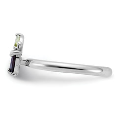 Sterling Silver Stackable Expressions RH-plated Garnet Peridot Apple Ring - Sophia Jewelers