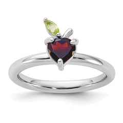 Sterling Silver Stackable Expressions RH-plated Garnet Peridot Apple Ring - Sophia Jewelers