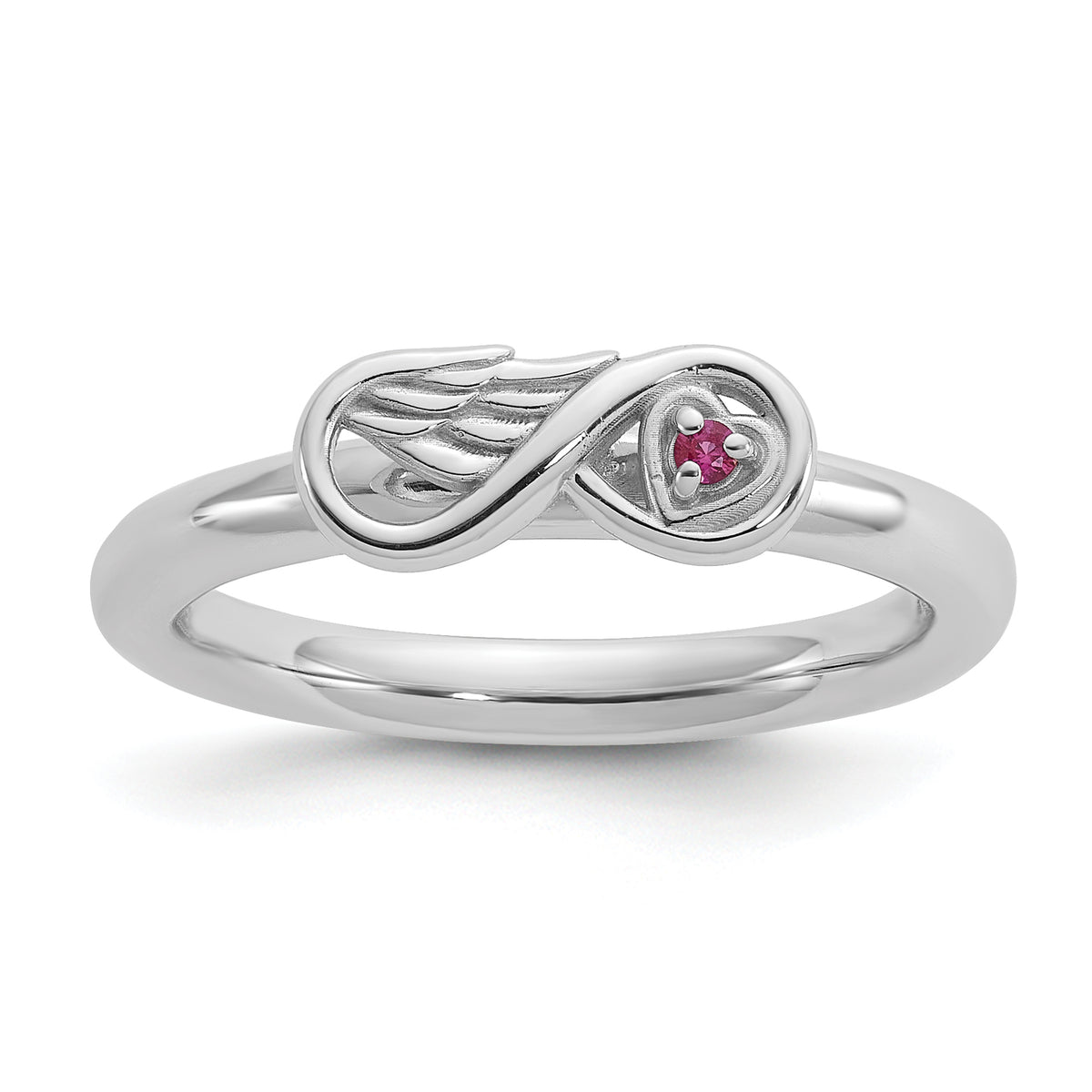 Sterling Silver Stackable Expressions Rh-plated Cr.Ruby Infinity/Wing Ring - Sophia Jewelers