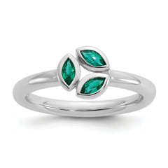 Sterling Silver Stackable Expressions Rhod-plated Created Emerald Ring - Sophia Jewelers