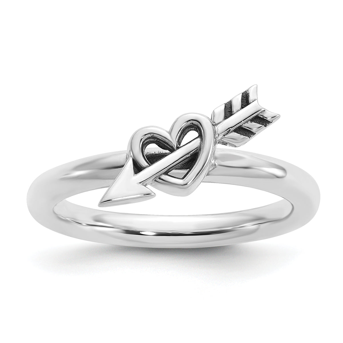 Sterling Silver Stackable Expressions Antiqued Heart with Arrow Ring - Sophia Jewelers