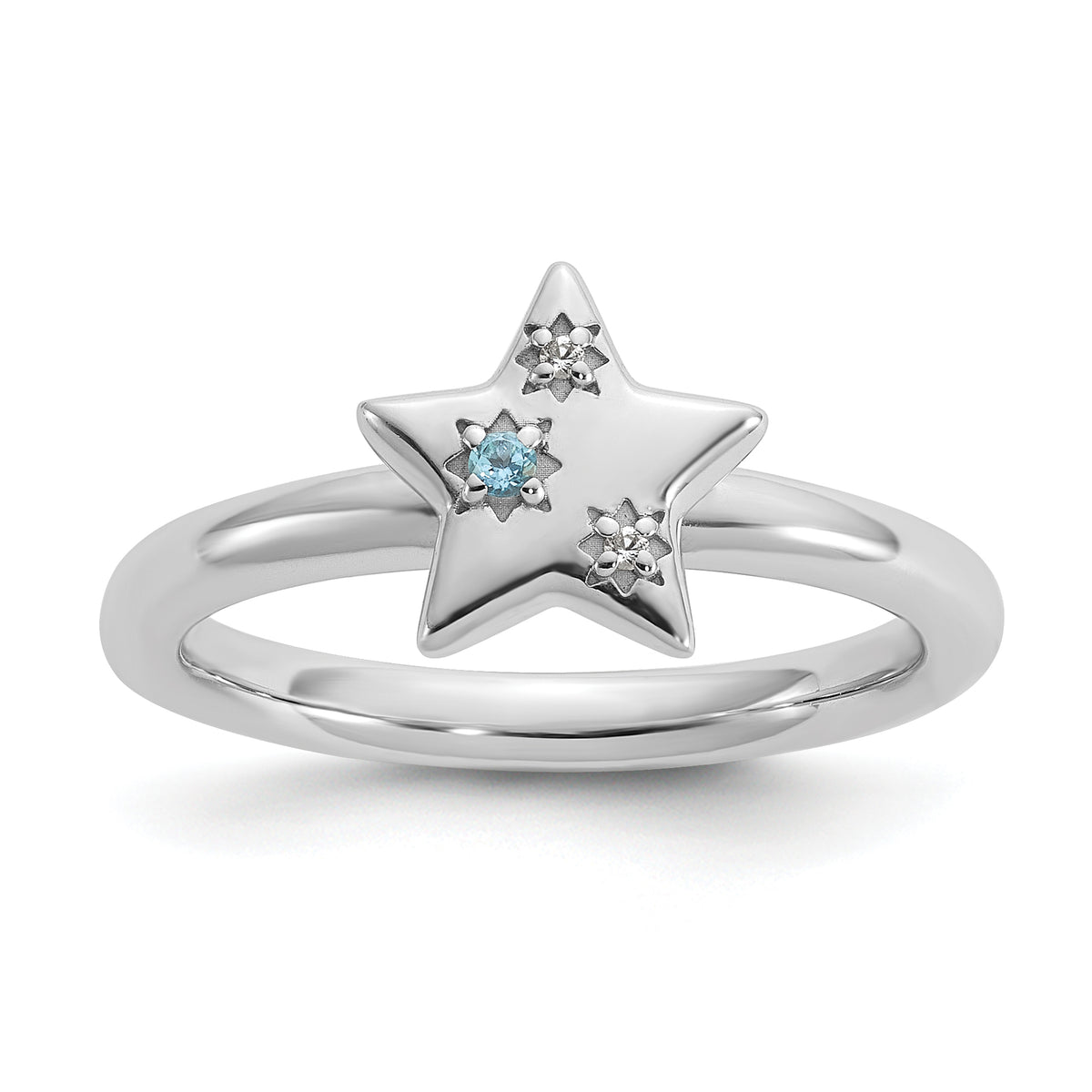 Sterling Silver Stackable Expressions Rh-plated Blue/White Topaz Star Ring - Sophia Jewelers