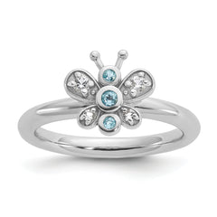 Sterling Silver Stackable Expressions Rh-plated Blue/White Topaz Butterfly - Sophia Jewelers