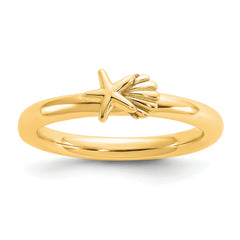 Sterling Silver Stackable Expressions Gold-plated Starfish/Shell Ring - Sophia Jewelers