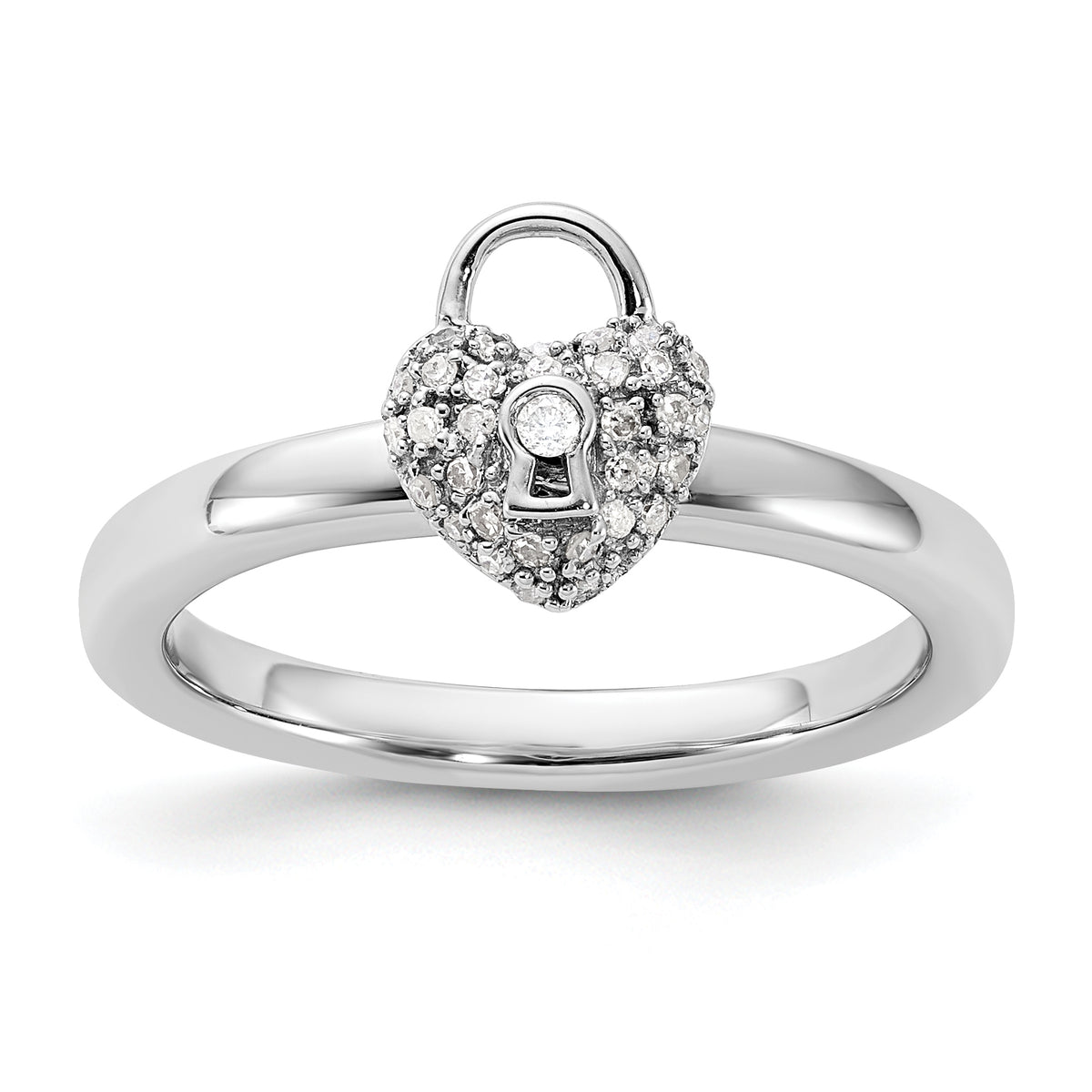 Sterling Silver Stackable Expressions Polished Diamond Heart Lock Ring - Sophia Jewelers