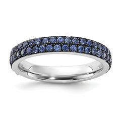 Sterling Silver 925 Stackable Ring with Polished Lab-Created Sapphire