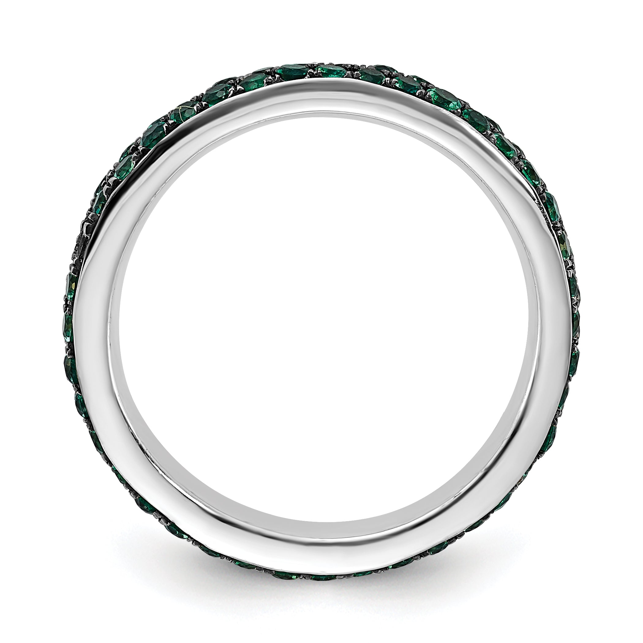 Sterling Silver 925 Stackable Ring with Polished Lab-Created Emerald