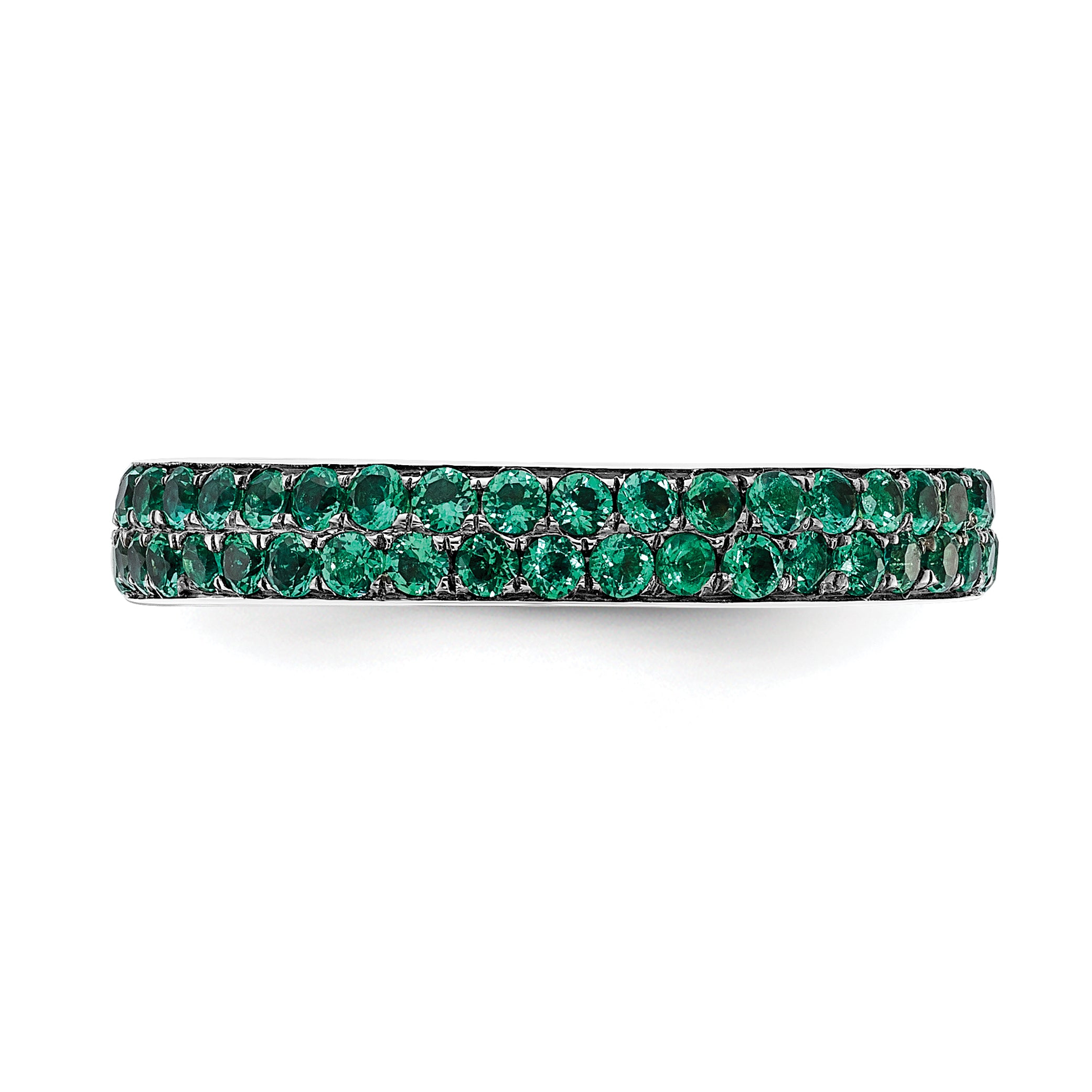 Sterling Silver 925 Stackable Ring with Polished Lab-Created Emerald