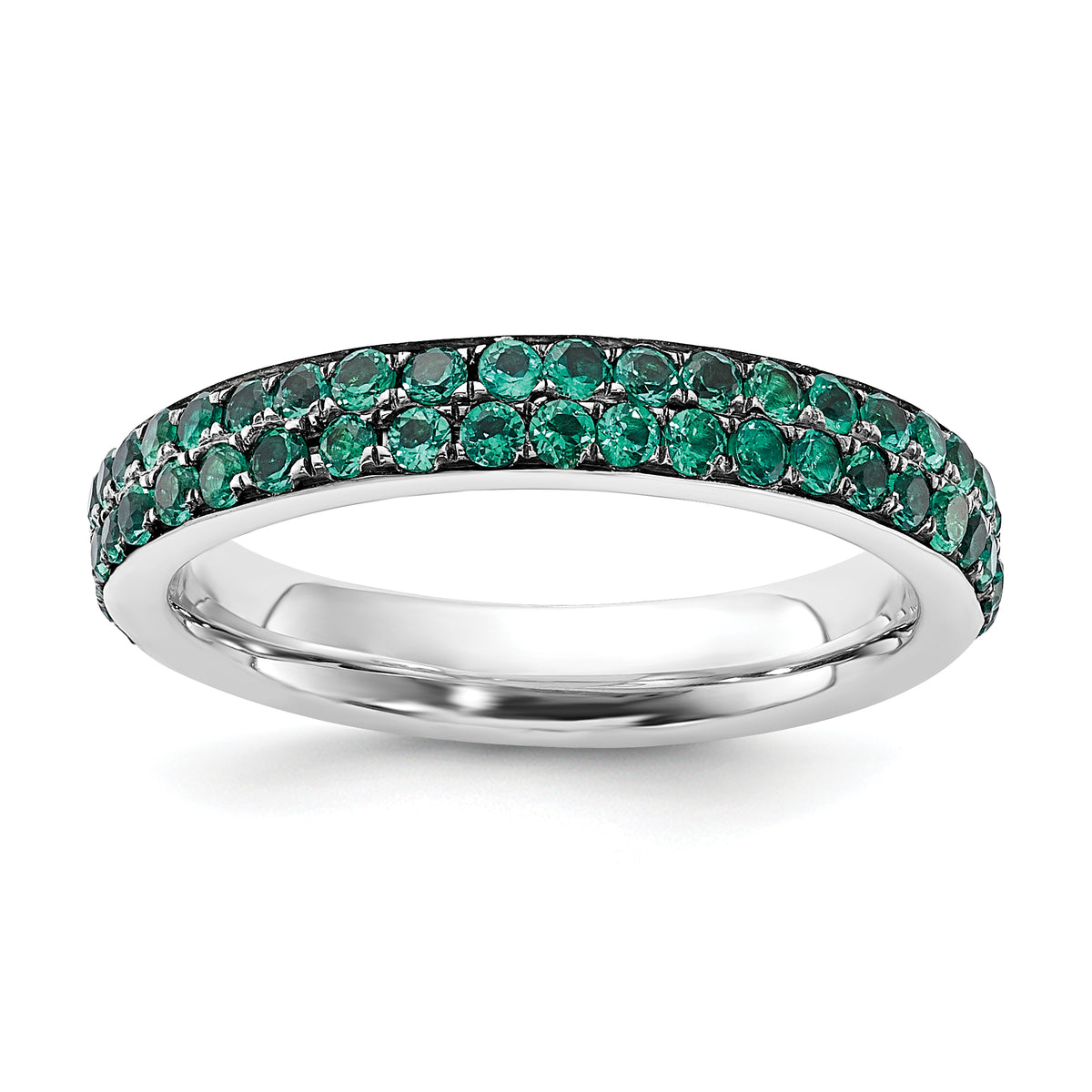 Sterling Silver 925 Stackable Ring with Polished Lab-Created Emerald