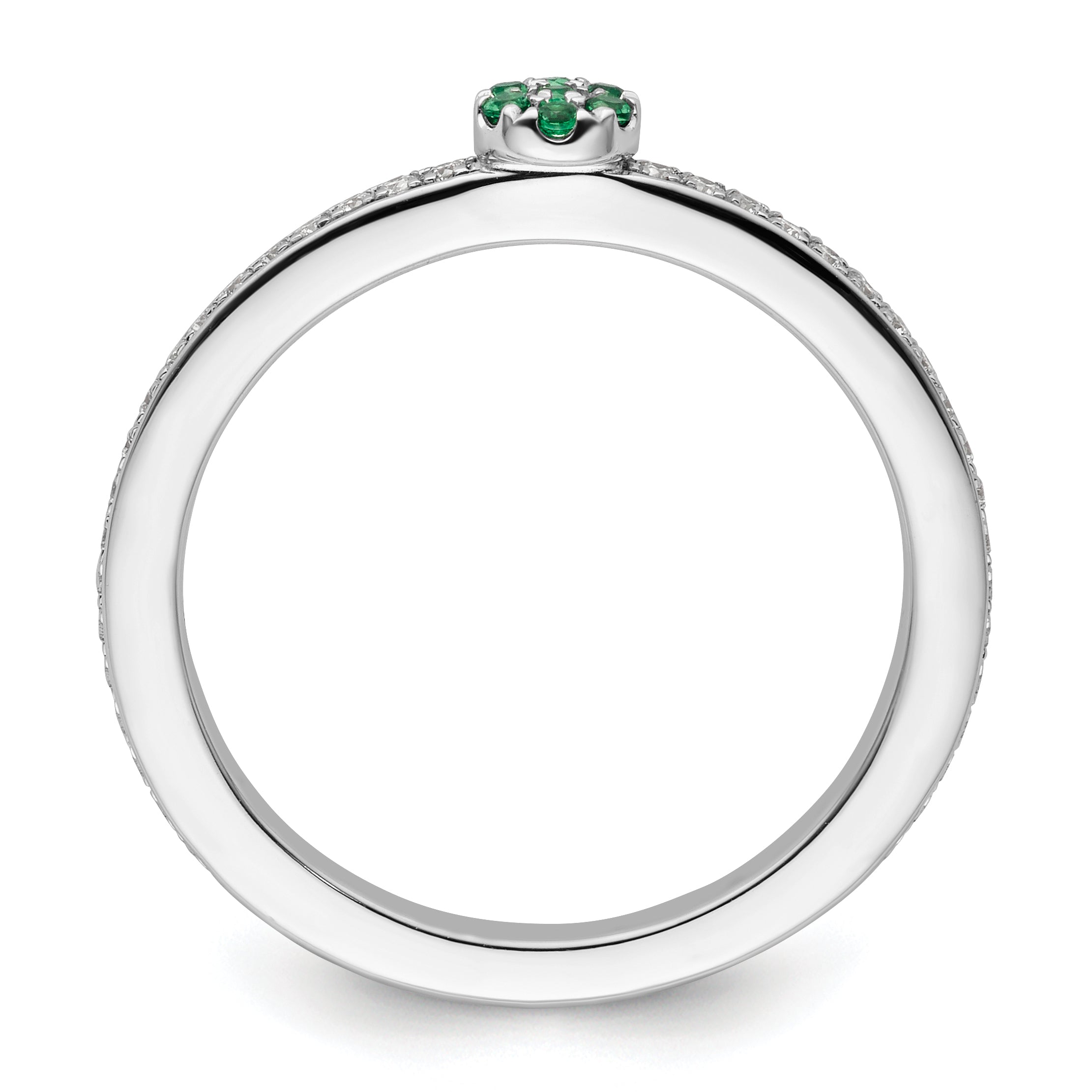 14k White Gold Stackable Expressions Created Emerald/Diamond Ring - Sophia Jewelers