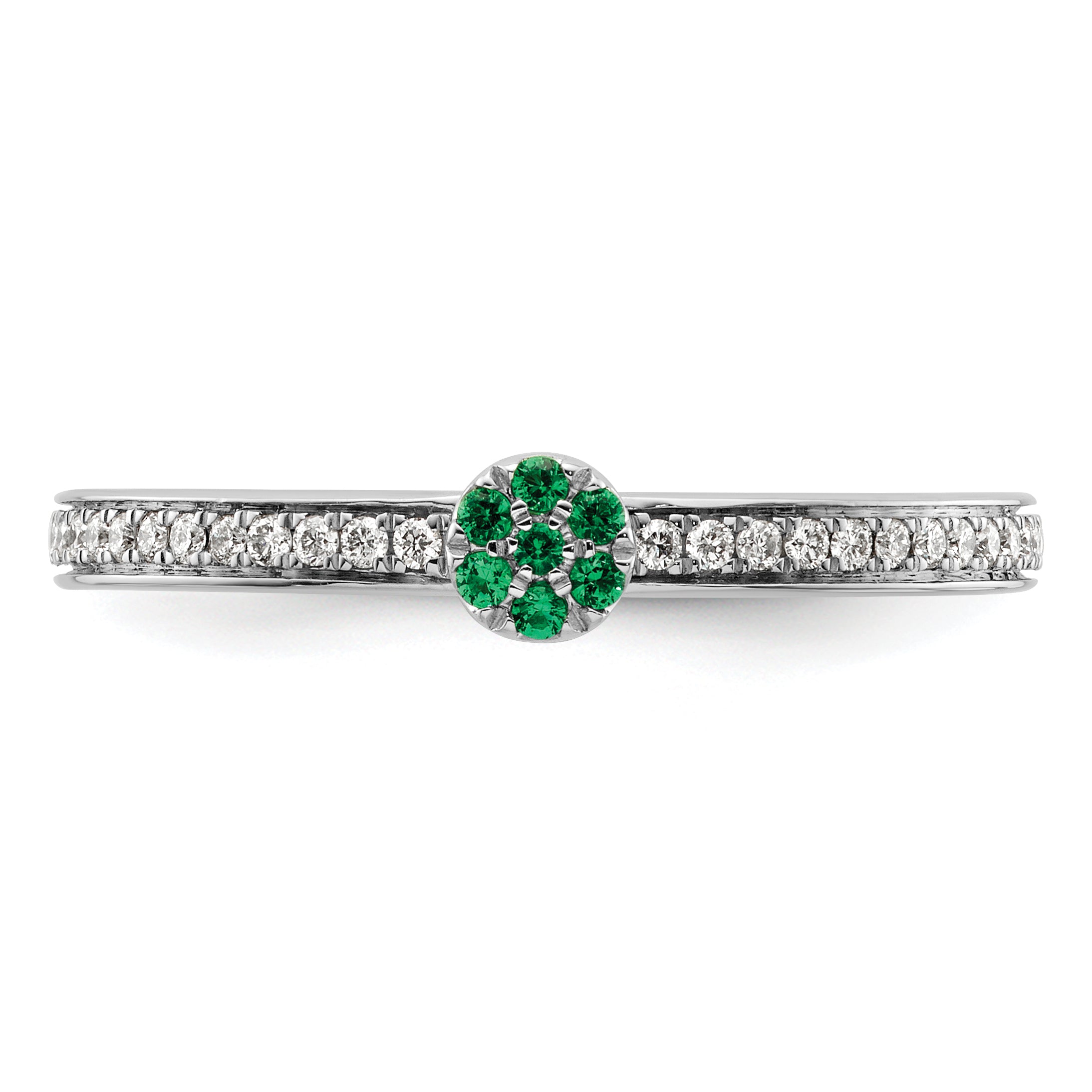 14k White Gold Stackable Expressions Created Emerald/Diamond Ring - Sophia Jewelers