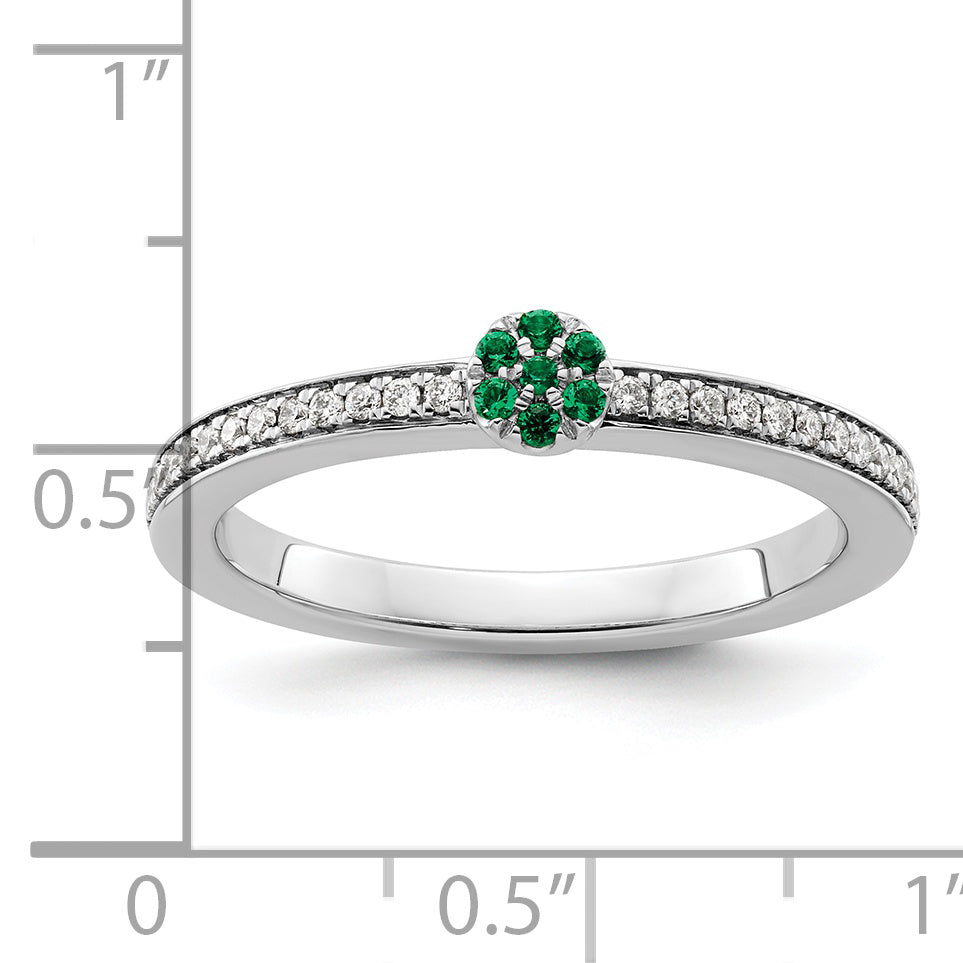 14k White Gold Stackable Expressions Created Emerald/Diamond Ring - Sophia Jewelers