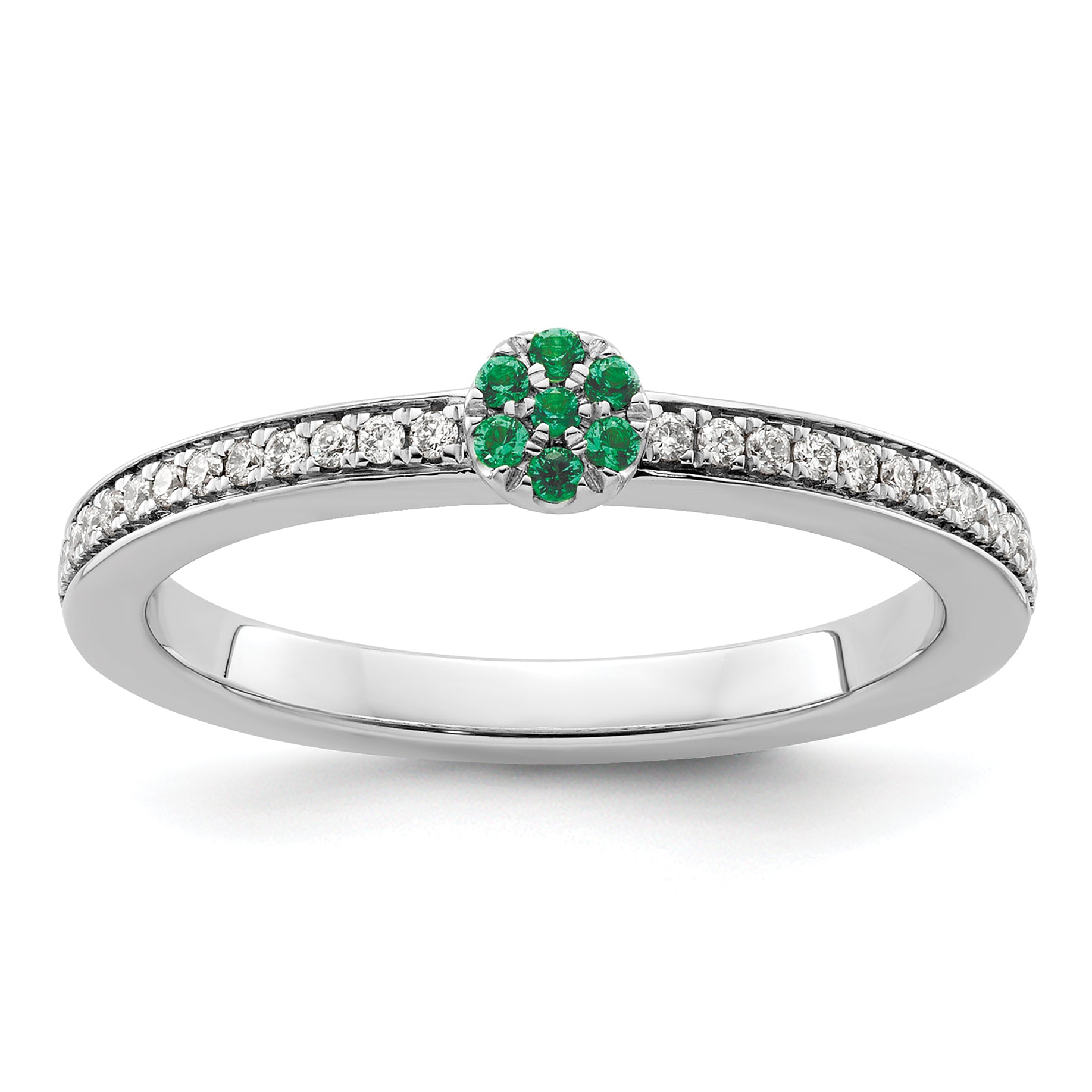 14k White Gold Stackable Expressions Created Emerald/Diamond Ring - Sophia Jewelers