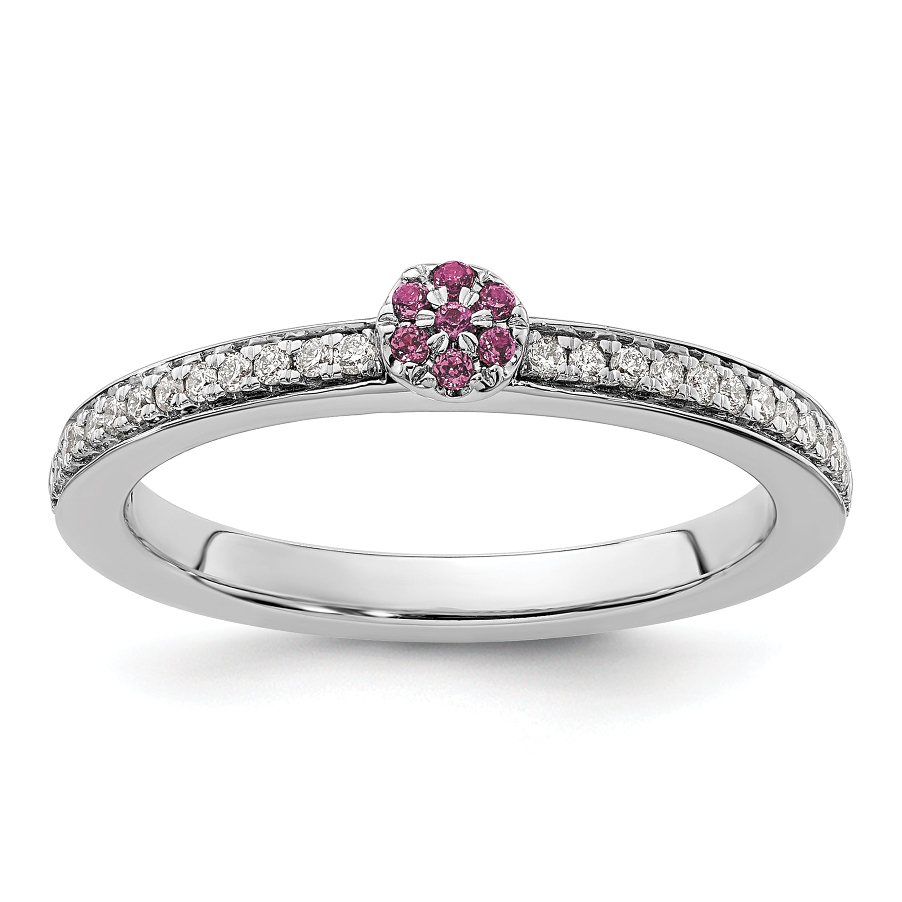 14k White Gold Stackable Expressions Rhodolite Garnet and Dia. Ring - Sophia Jewelers