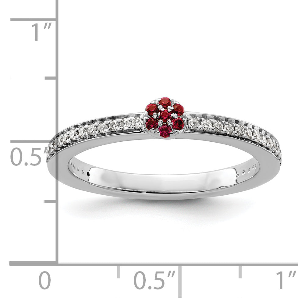 14k White Gold Stackable Expressions Created Ruby and Diamond Ring - Sophia Jewelers