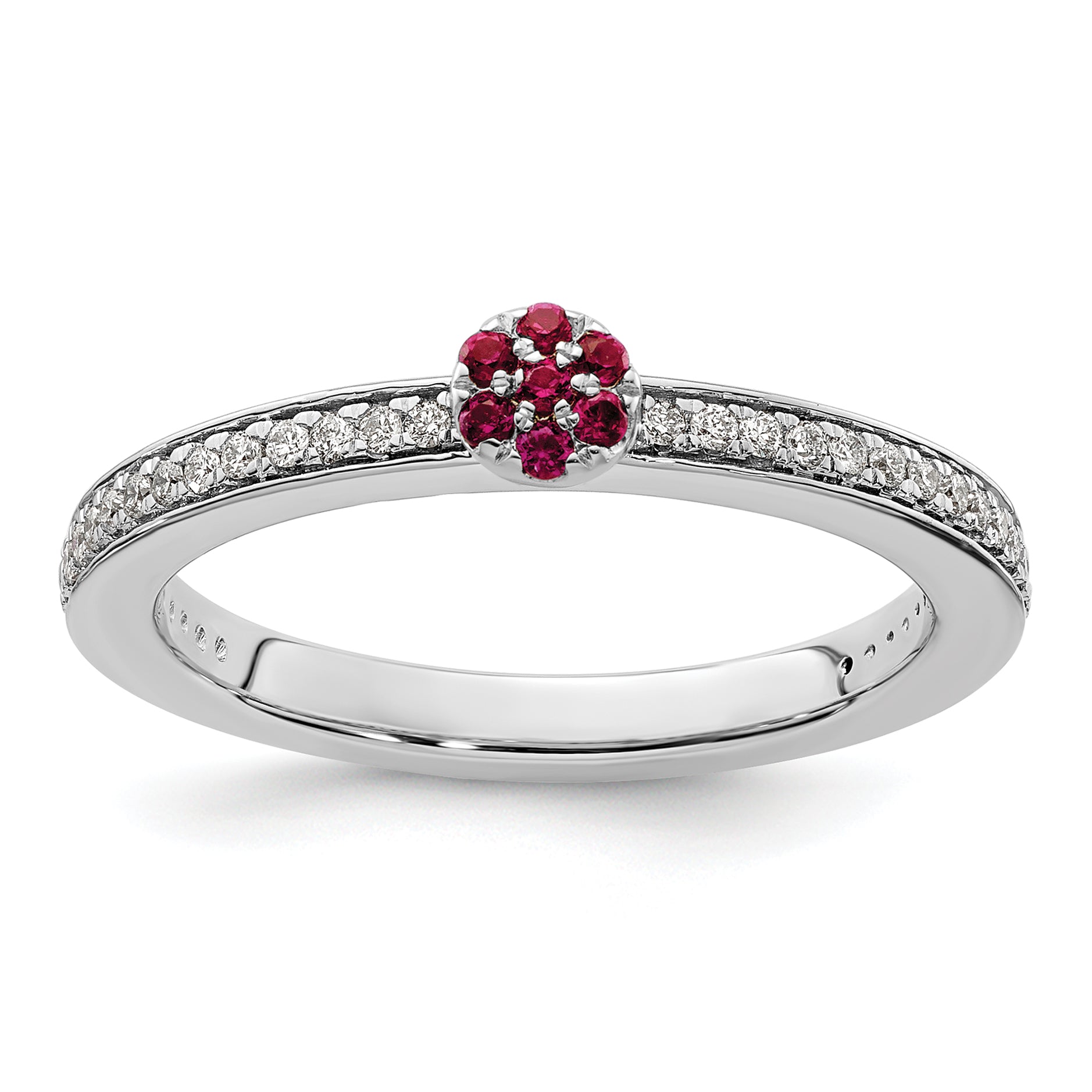 14k White Gold Stackable Expressions Created Ruby and Diamond Ring - Sophia Jewelers