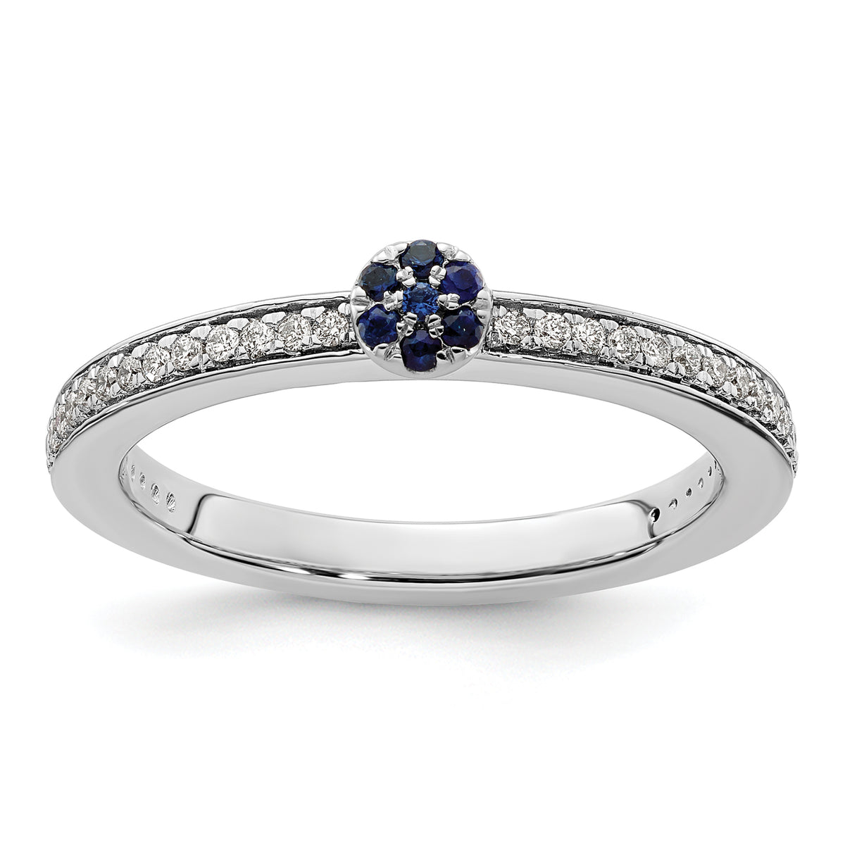 14k White Gold Stackable Expressions Created Sapphire and Dia. Ring - Sophia Jewelers