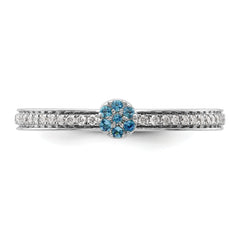 14k White Gold Stackable Expressions Blue Topaz and Diamond Ring - Sophia Jewelers