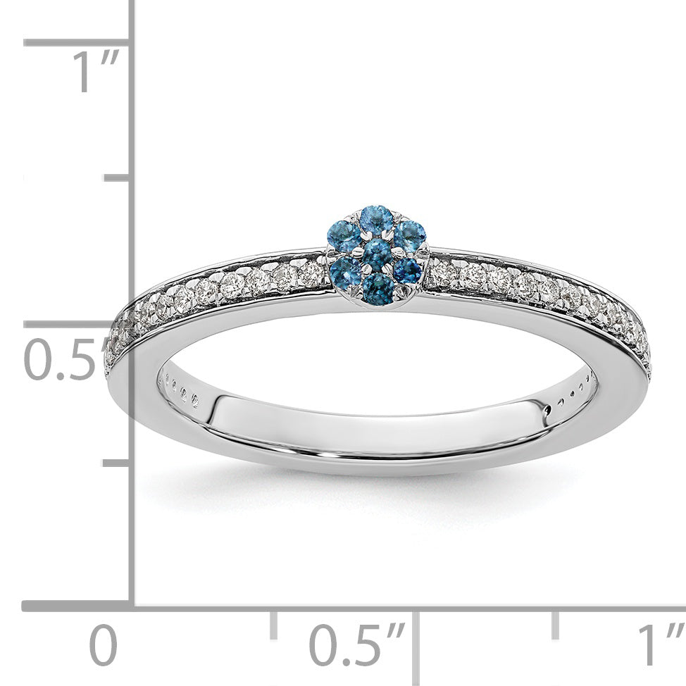 14k White Gold Stackable Expressions Blue Topaz and Diamond Ring - Sophia Jewelers