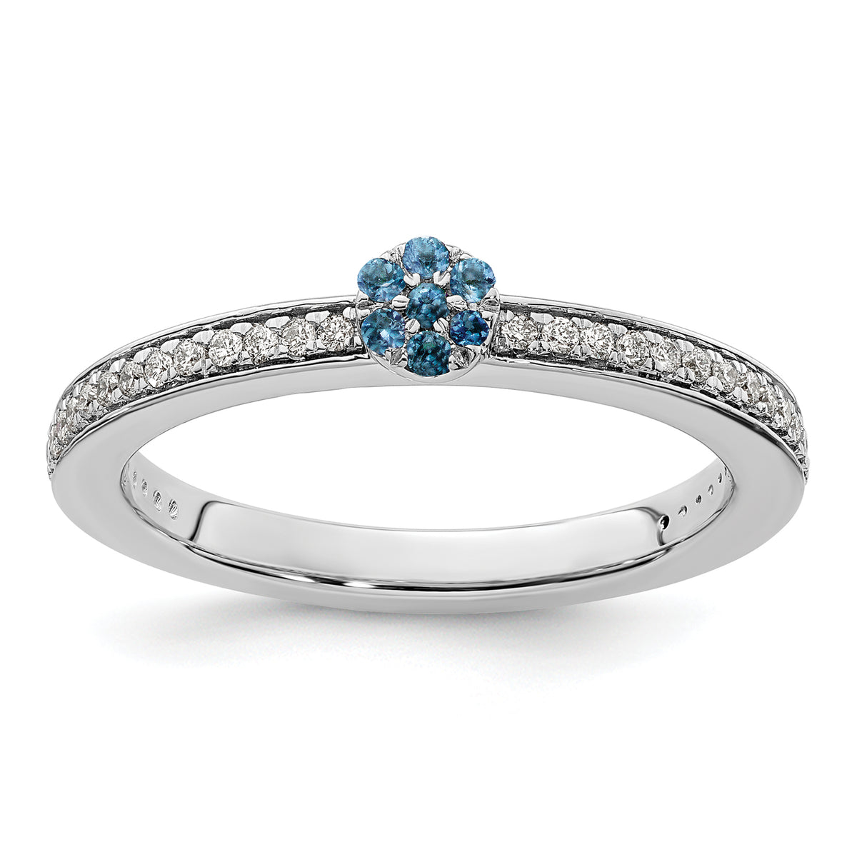 14k White Gold Stackable Expressions Blue Topaz and Diamond Ring - Sophia Jewelers