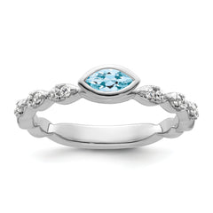 14k White Gold Stackable Expressions Aquamarine and Diamond Ring - Sophia Jewelers