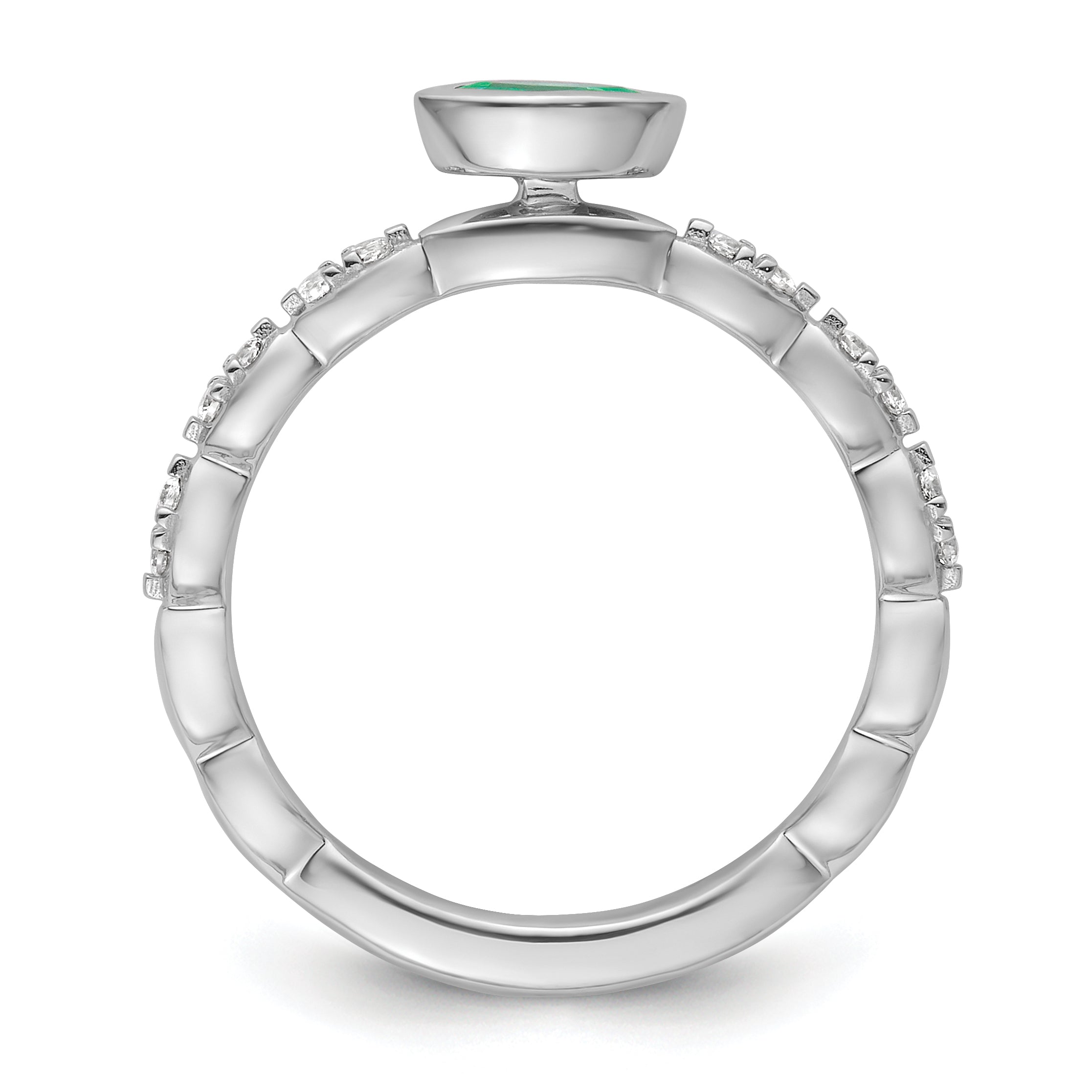 14k White Gold Stackable Expressions Cr.Emerald and Diamond Ring - Sophia Jewelers