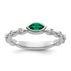 14k White Gold Stackable Expressions Cr.Emerald and Diamond Ring - Sophia Jewelers