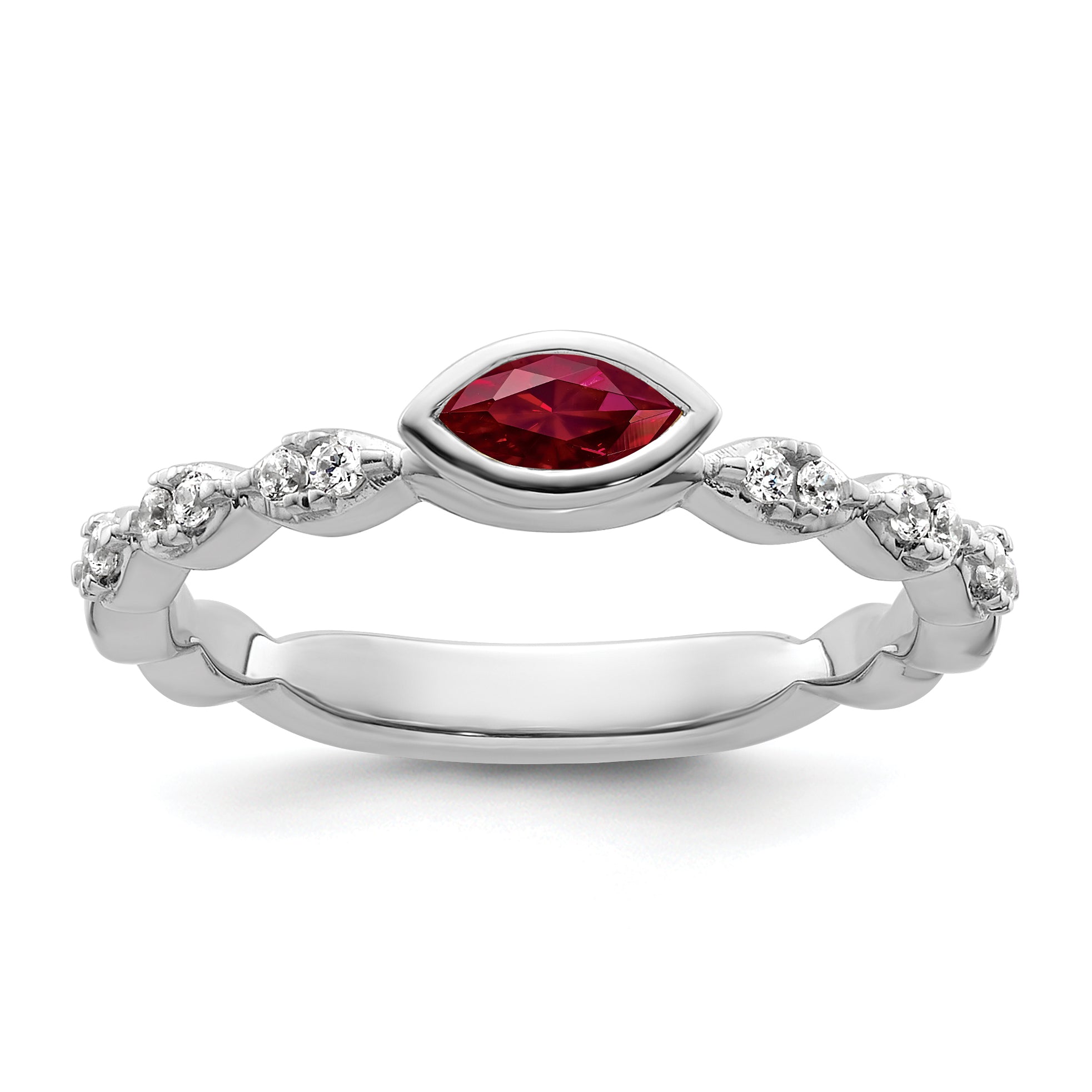 14k White Gold Stackable Expressions Created Ruby and Diamond Ring - Sophia Jewelers