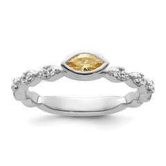 14k White Gold Stackable Expressions Citrine and Diamond Ring - Sophia Jewelers