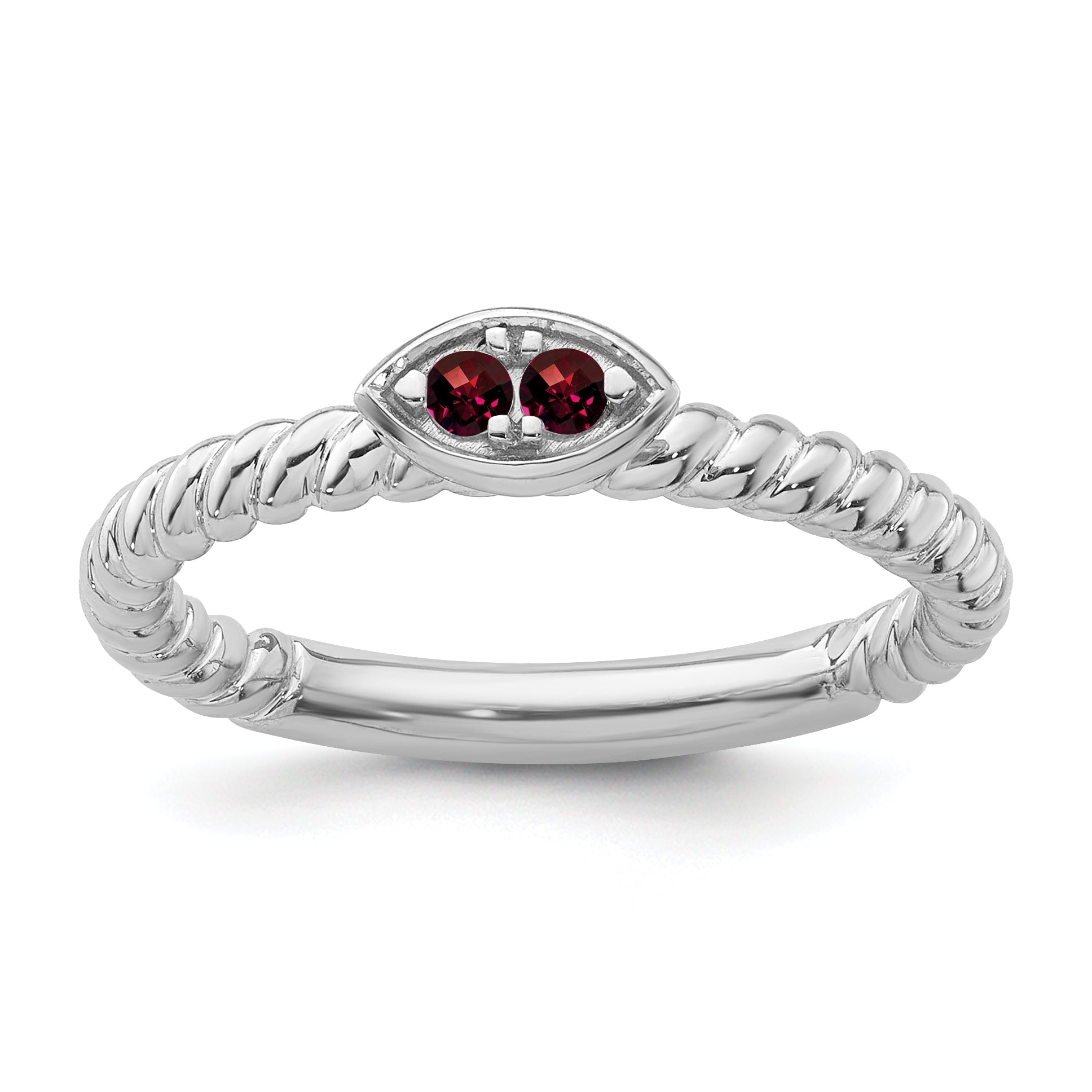 14k White Gold Stackable Expressions Garnet Twisted Ring - Sophia Jewelers