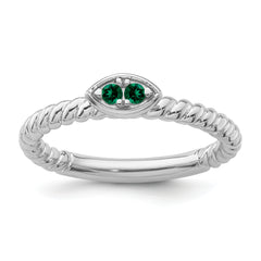 14k White Gold Stackable Expressions Created Emerald Twisted Ring - Sophia Jewelers