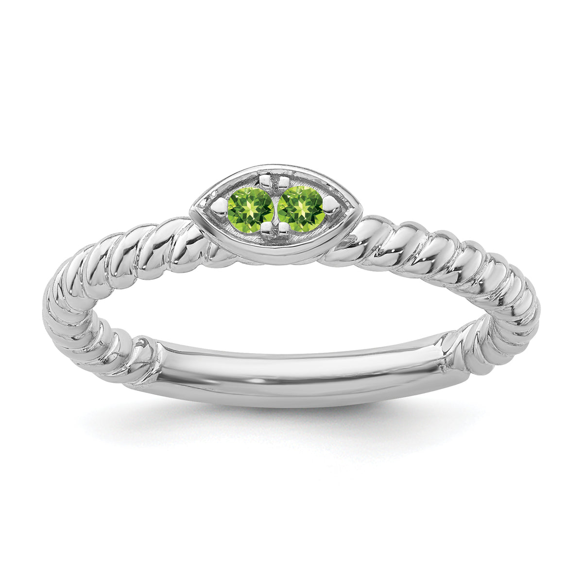 14k White Gold Stackable Expressions Peridot Twisted Ring - Sophia Jewelers