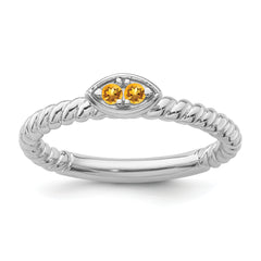 14k White Gold Stackable Expressions Citrine Twisted Ring - Sophia Jewelers