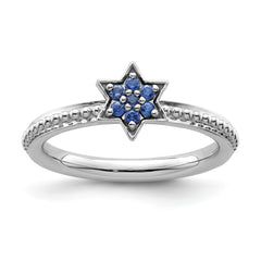 14k White Gold Stackable Expressions Created Sapphire Star Ring - Sophia Jewelers