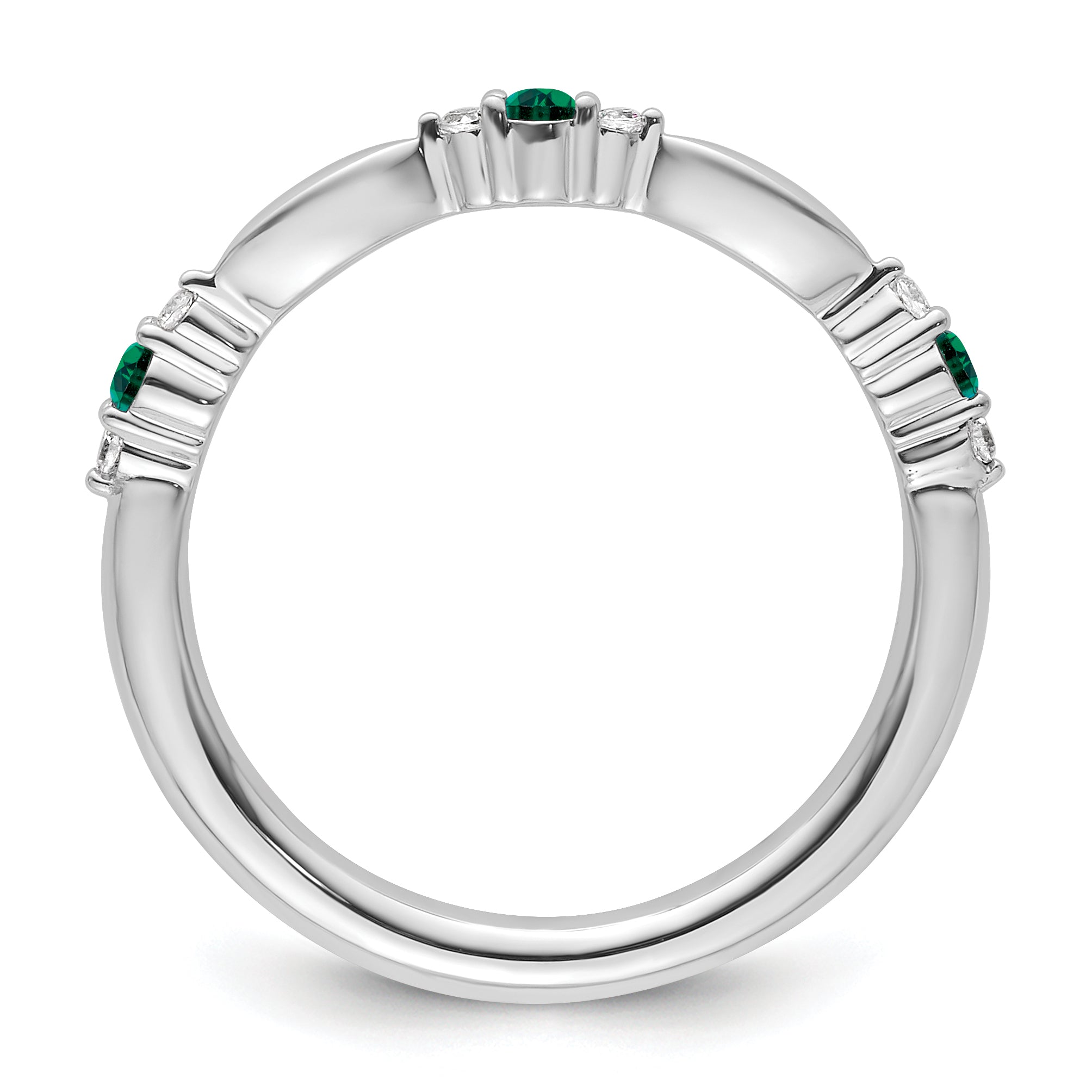 14k White Gold Stackable Expressions Created Emerald and Dia. Ring - Sophia Jewelers