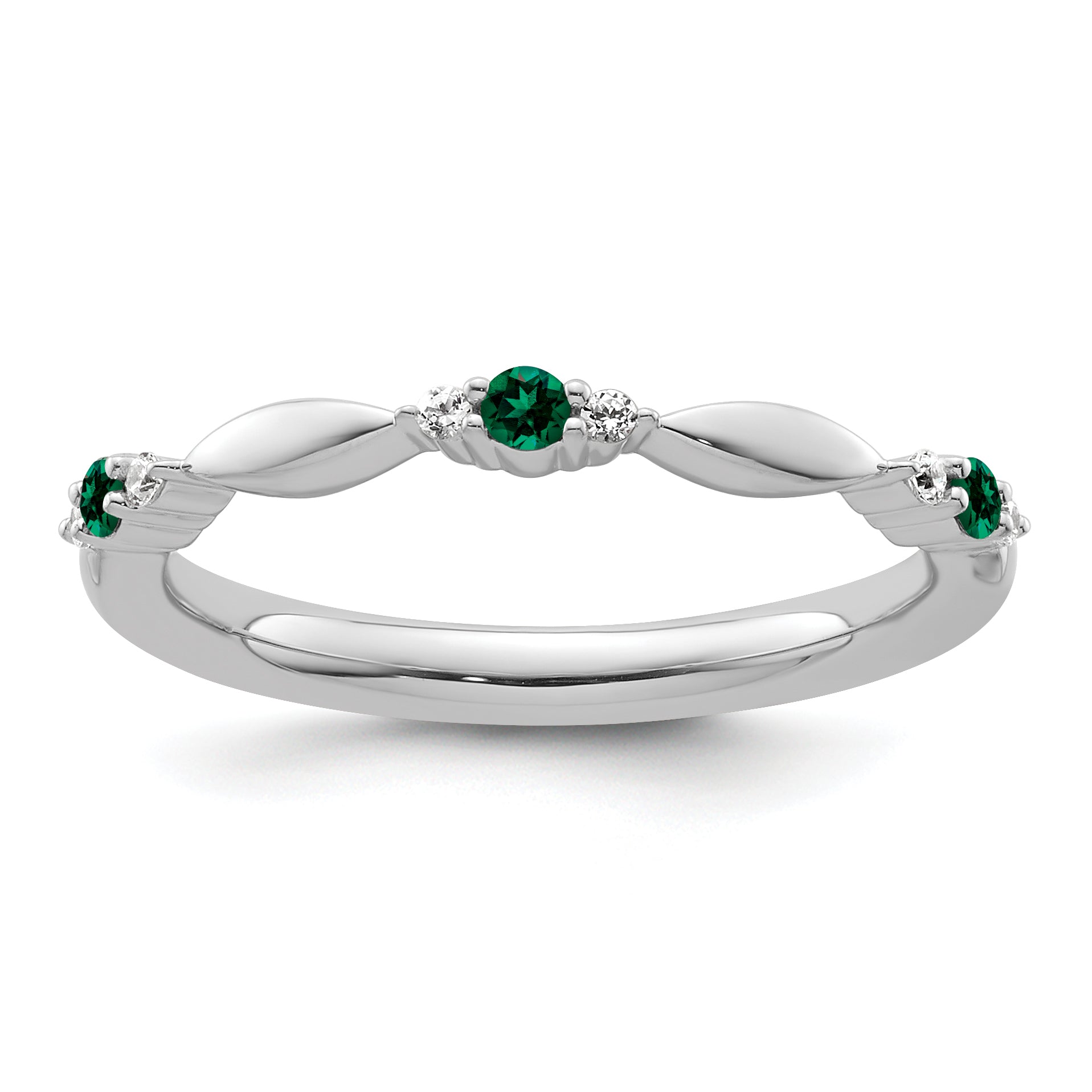 14k White Gold Stackable Expressions Created Emerald and Dia. Ring - Sophia Jewelers