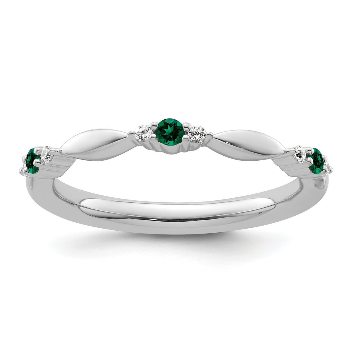 14k White Gold Stackable Expressions Created Emerald and Dia. Ring - Sophia Jewelers