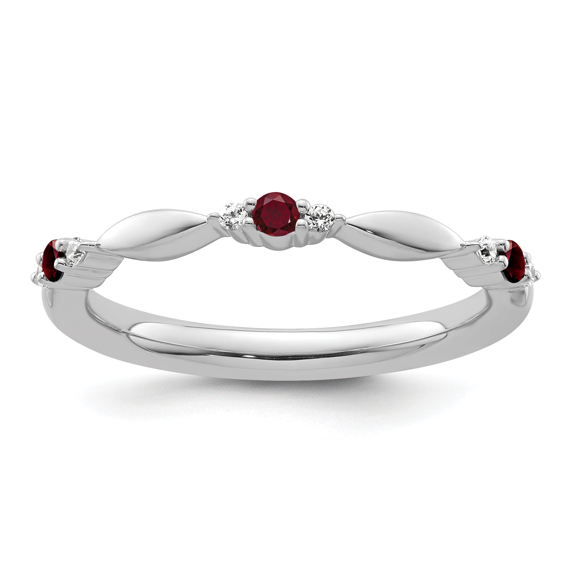 14k White Gold Stackable Expressions Created Ruby and Dia. Ring - Sophia Jewelers