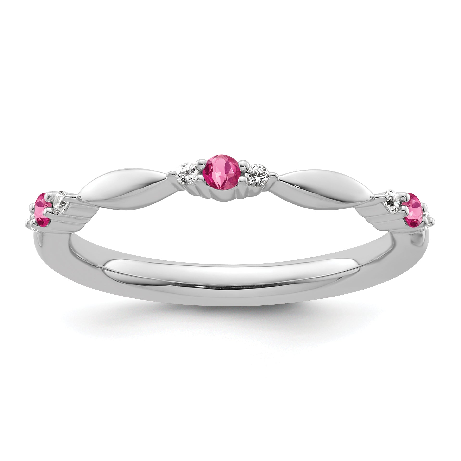 14k White Gold Stackable Expressions Pink Tourmaline and Dia. Ring - Sophia Jewelers