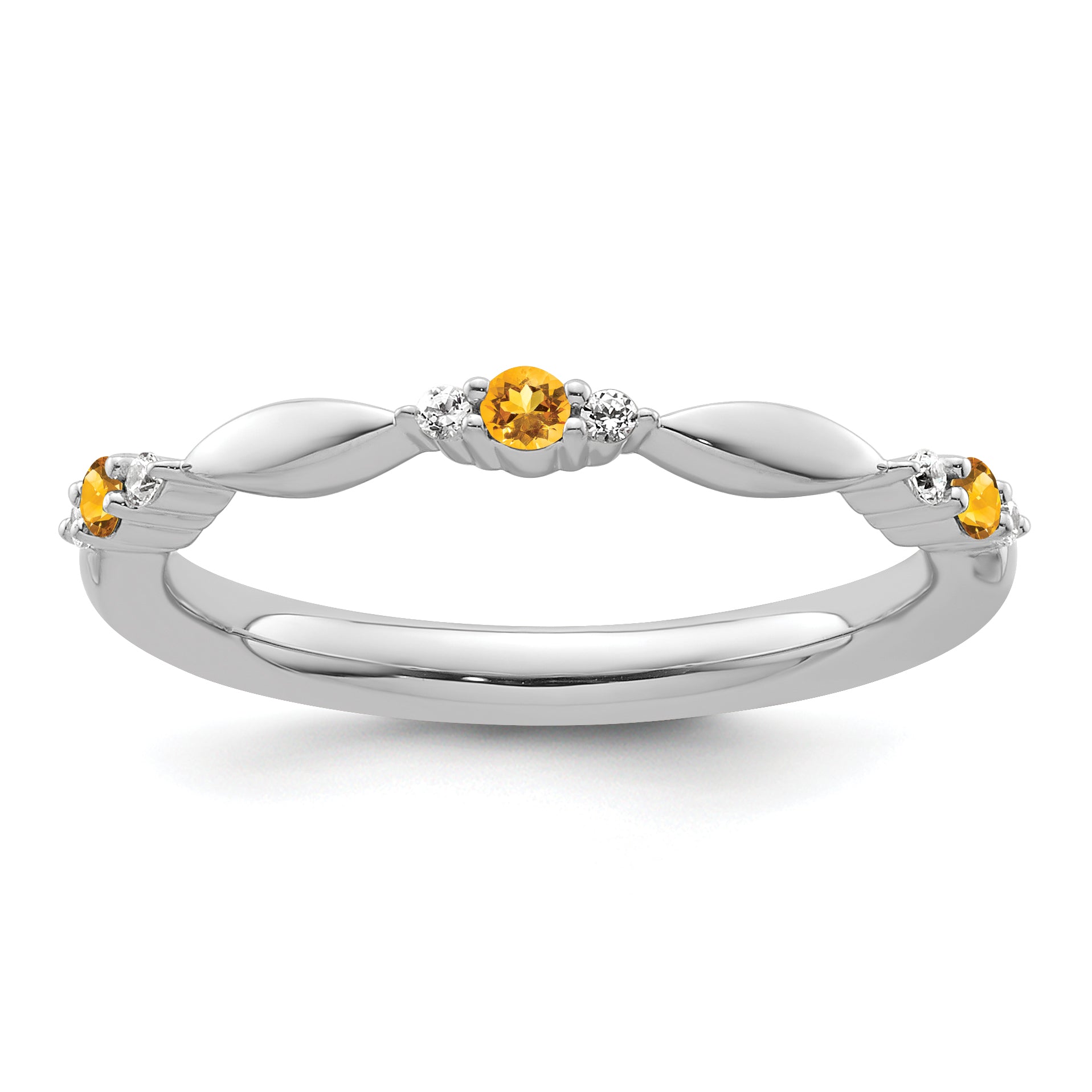 14k White Gold Stackable Expressions Citrine and Diamond Ring - Sophia Jewelers