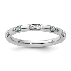 14k White Gold Stackable Expressions Aquamarine and Diamond Ring - Sophia Jewelers