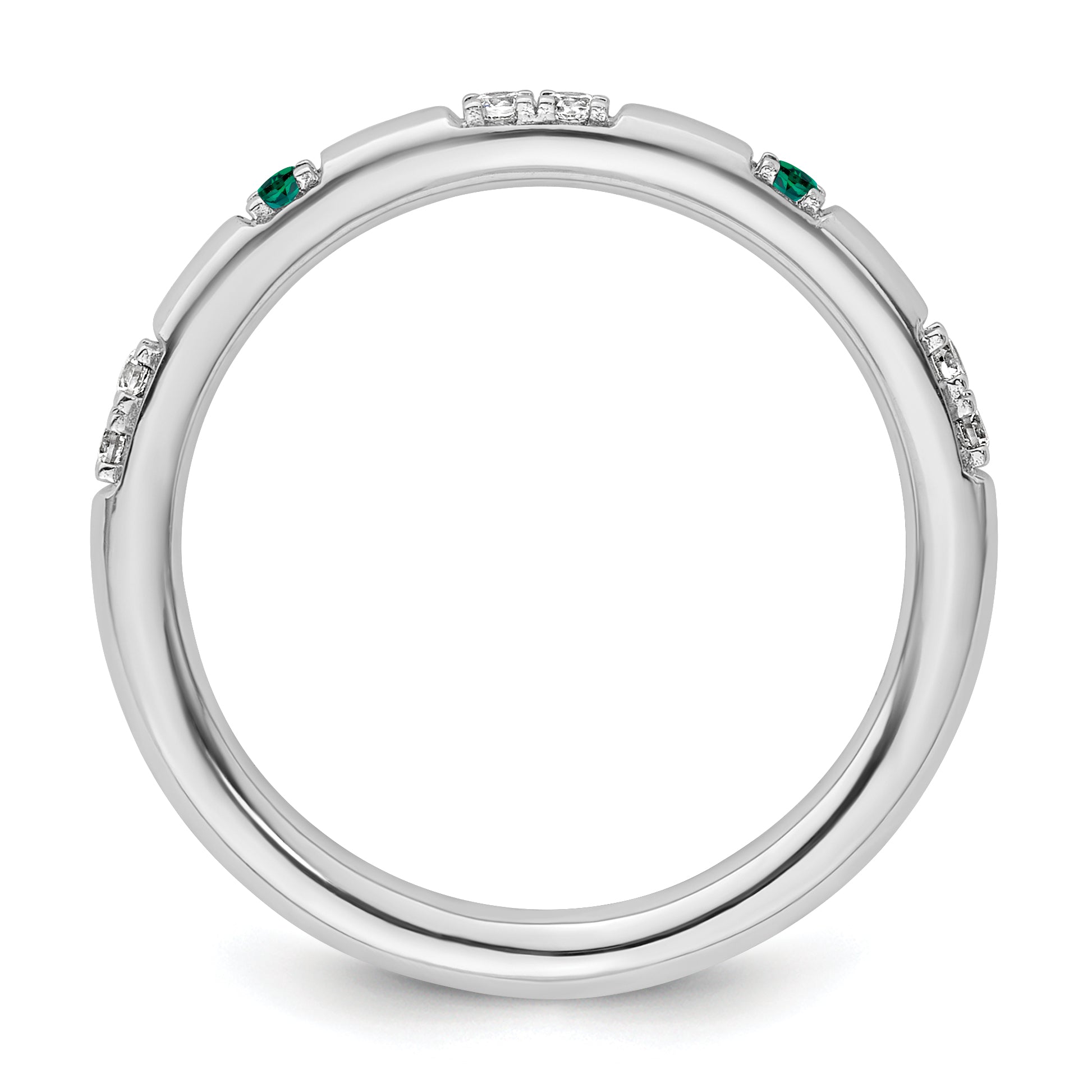 14k White Gold Stackable Expressions Created Emerald and Dia. Ring - Sophia Jewelers