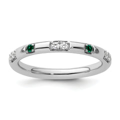 14k White Gold Stackable Expressions Created Emerald and Dia. Ring - Sophia Jewelers