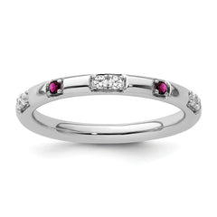 14k White Gold Stackable Expressions Rhodolite Garnet and Dia. Ring - Sophia Jewelers