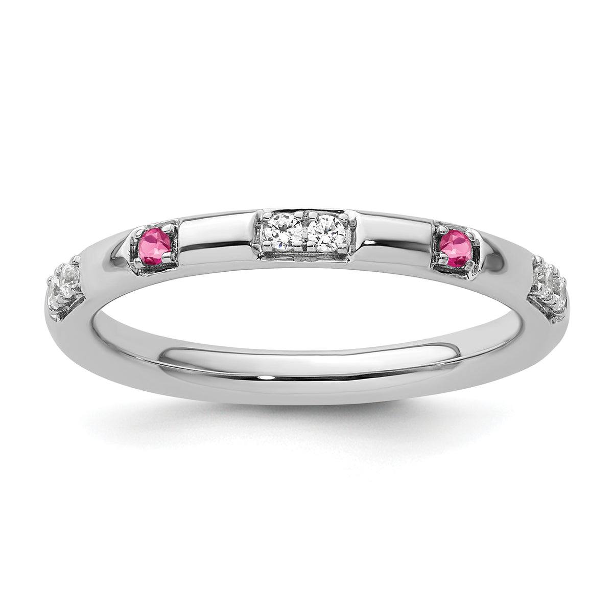 14k White Gold Stackable Expressions Pink Tourmaline and Dia. Ring - Sophia Jewelers