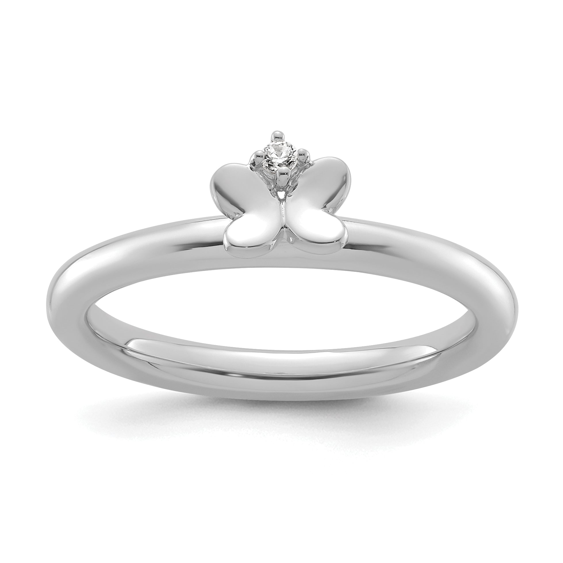 14k White Gold Stackable Expressions Diamond Butterfly Ring - Sophia Jewelers