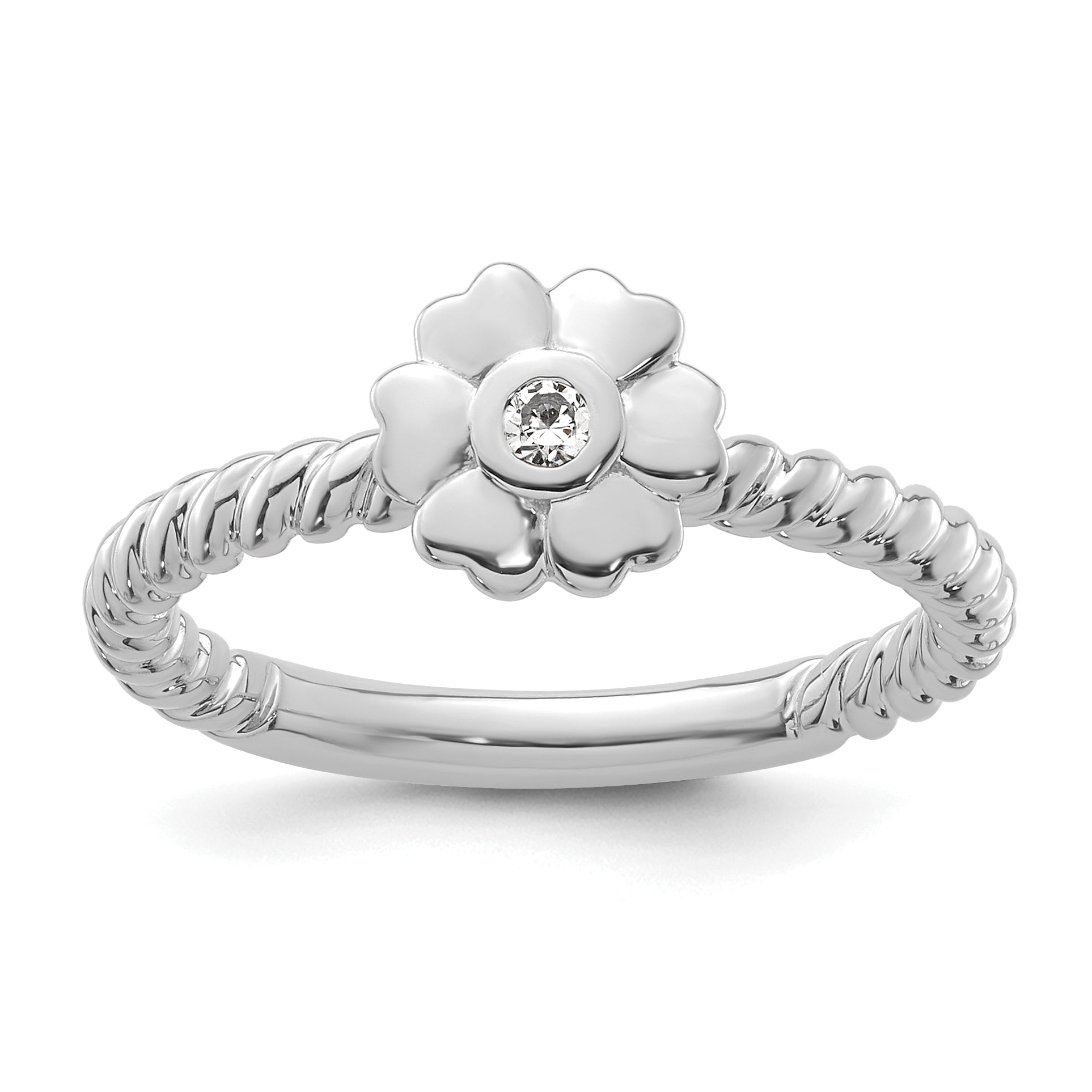 14k White Gold Stackable Expressions Diamond Flower Twisted Ring - Sophia Jewelers